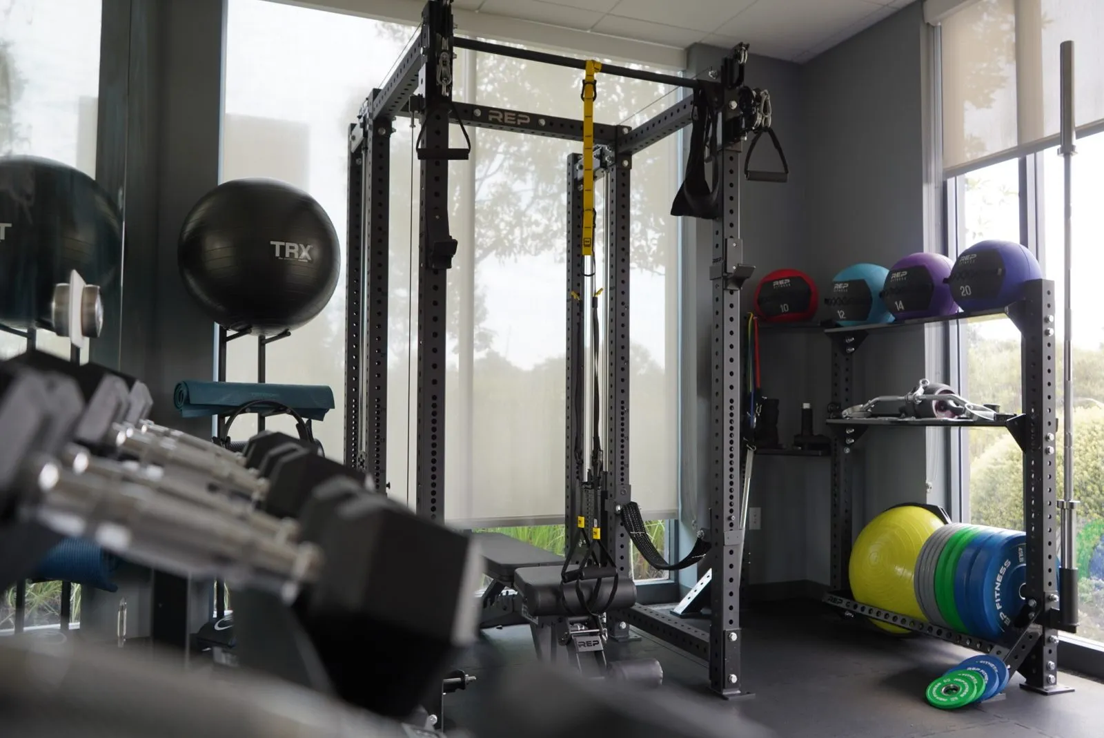 Finished office gym after buildout