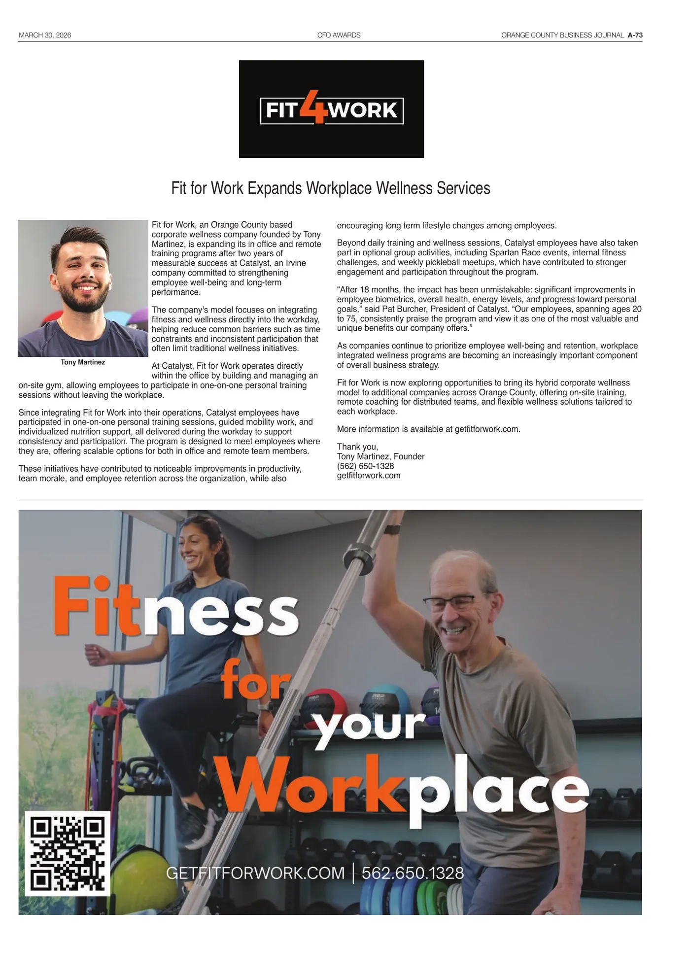 Fit4Work feature as published in the Orange County Business Journal, March 30, 2026